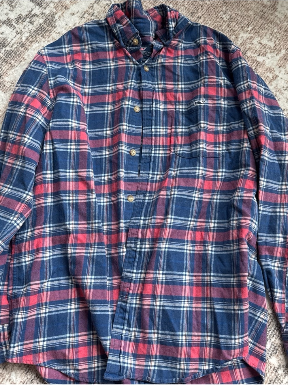 Vineyard Vines Navy and Red Plaid Button-Down Shirt